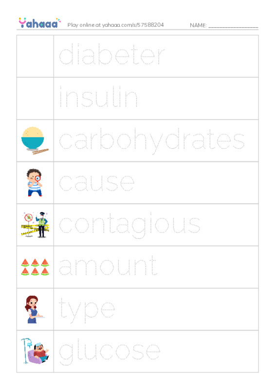 RAZ Vocabulary L: Diabetes and Me PDF one column image words
