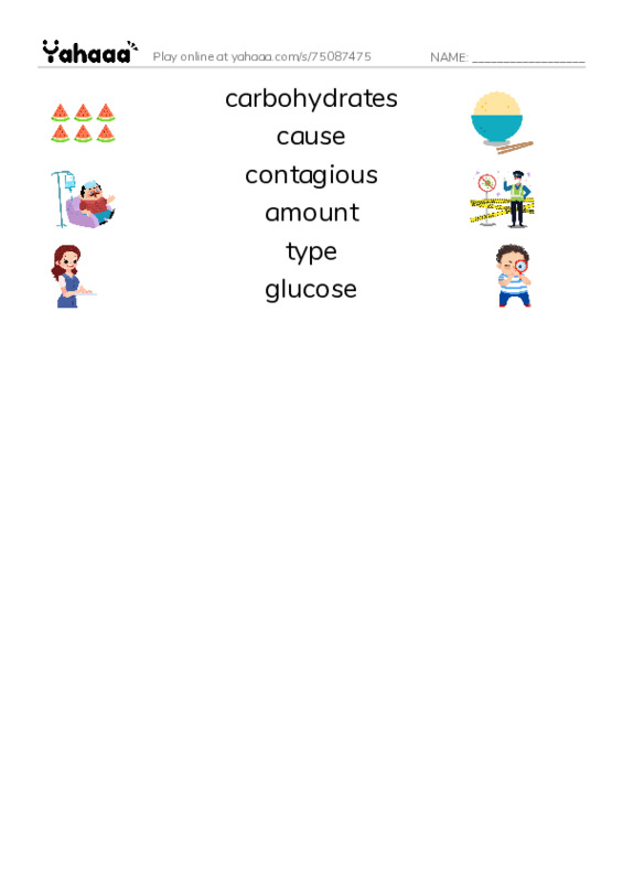 RAZ Vocabulary L: Diabetes and Me PDF three columns match words
