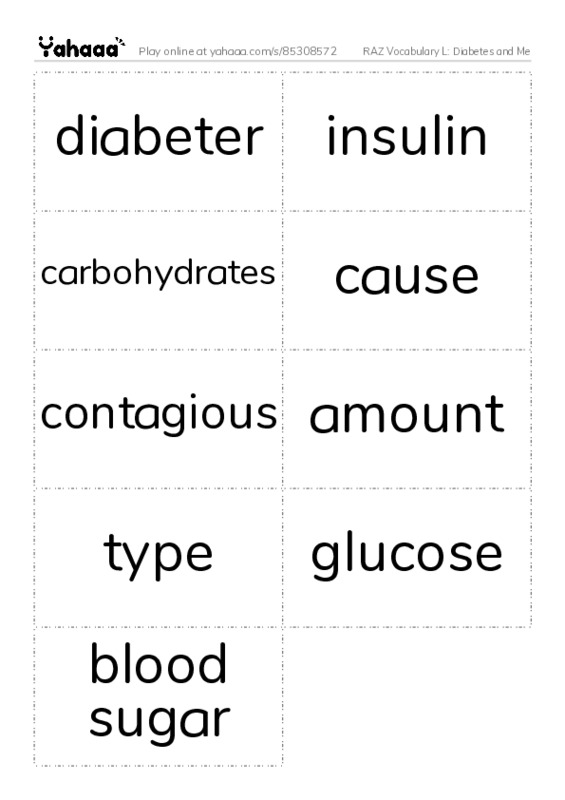 RAZ Vocabulary L: Diabetes and Me PDF two columns flashcards