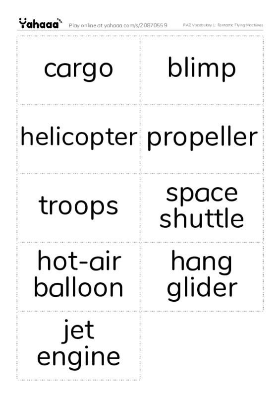 RAZ Vocabulary L: Fantastic Flying Machines PDF two columns flashcards