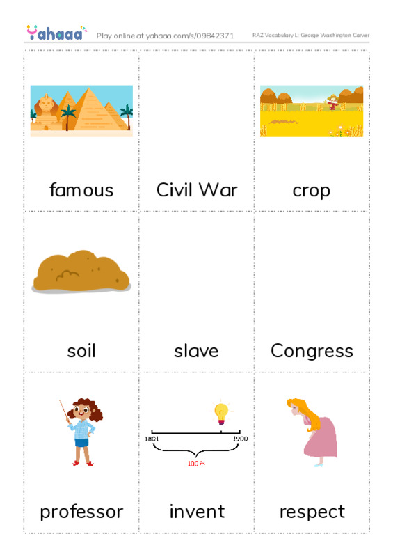 RAZ Vocabulary L: George Washington Carver PDF flaschards with images