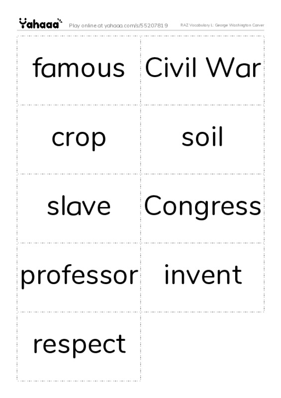 RAZ Vocabulary L: George Washington Carver PDF two columns flashcards