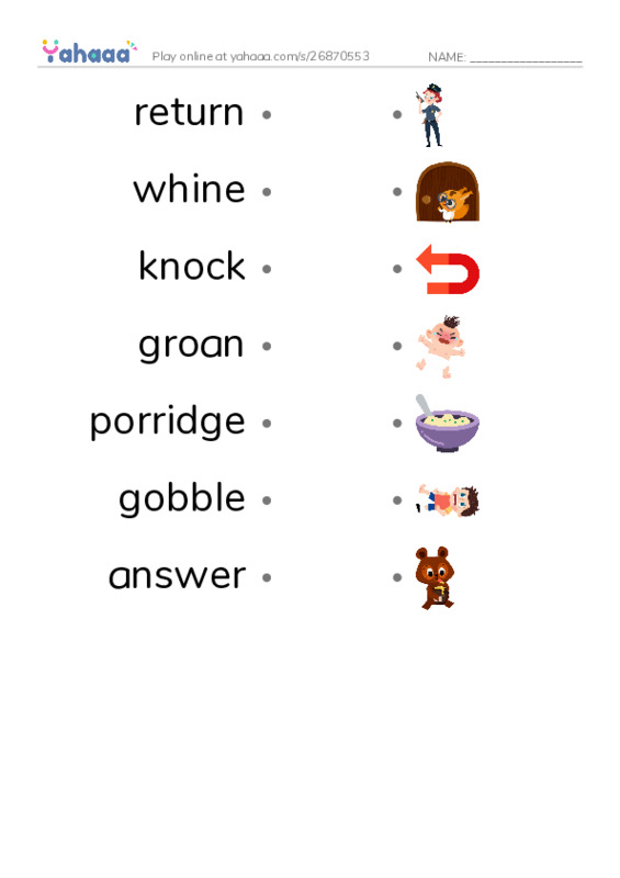 RAZ Vocabulary L: Goldilocks and the Other Three Bears PDF link match words worksheet