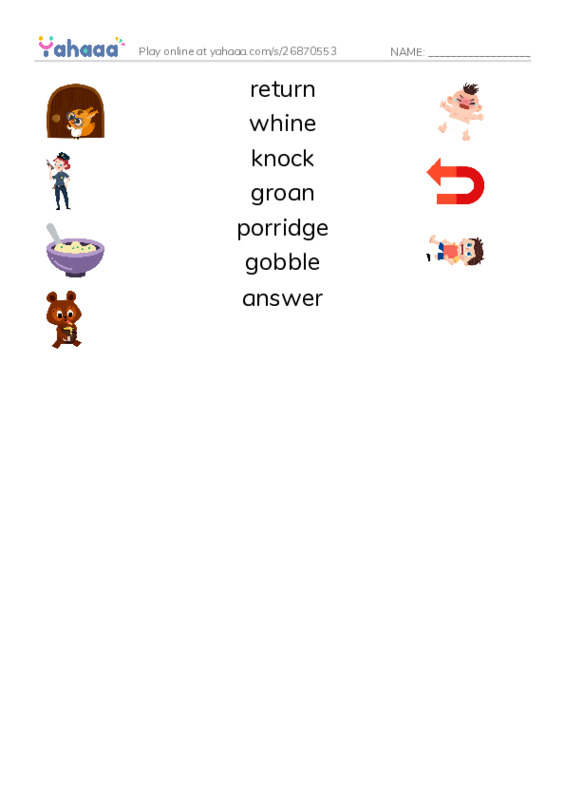 RAZ Vocabulary L: Goldilocks and the Other Three Bears PDF three columns match words
