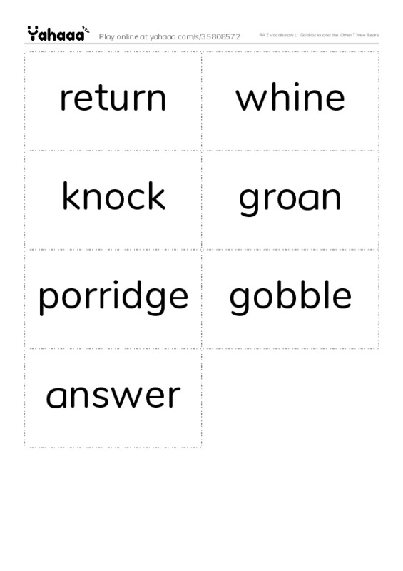 RAZ Vocabulary L: Goldilocks and the Other Three Bears PDF two columns flashcards