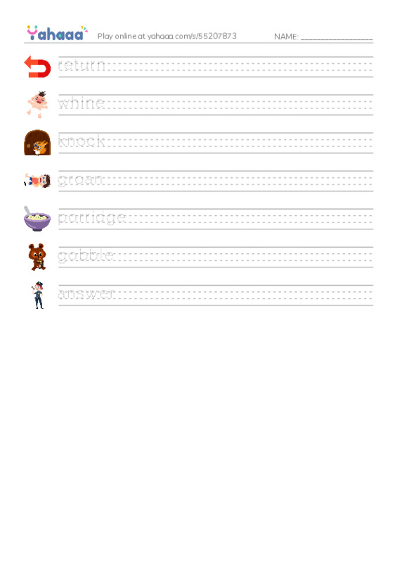 RAZ Vocabulary L: Goldilocks and the Other Three Bears PDF write between the lines worksheet