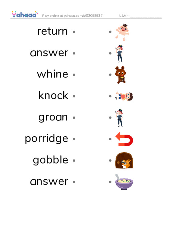 RAZ Vocabulary L: Goldilocks and the Three Bears PDF link match words worksheet