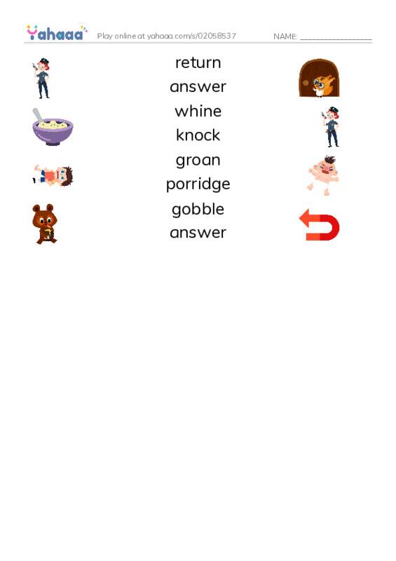 RAZ Vocabulary L: Goldilocks and the Three Bears PDF three columns match words