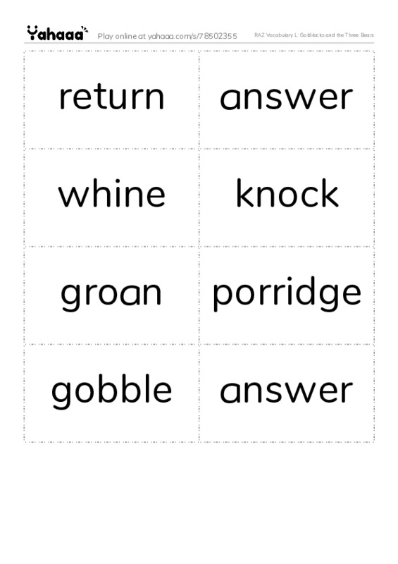 RAZ Vocabulary L: Goldilocks and the Three Bears PDF two columns flashcards