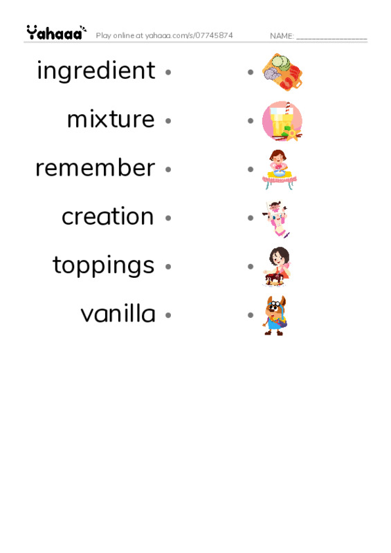 RAZ Vocabulary L: How to Make Ice Cream PDF link match words worksheet