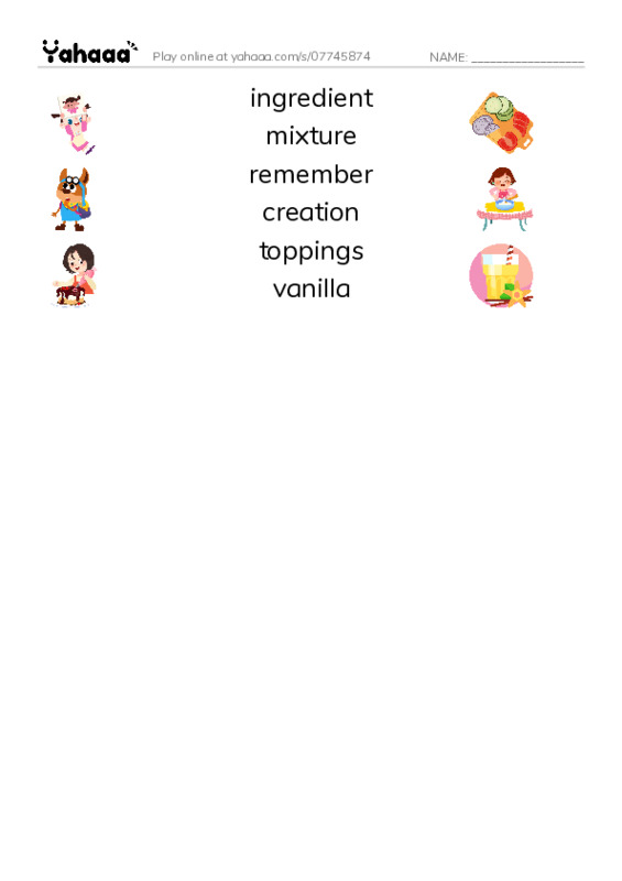 RAZ Vocabulary L: How to Make Ice Cream PDF three columns match words