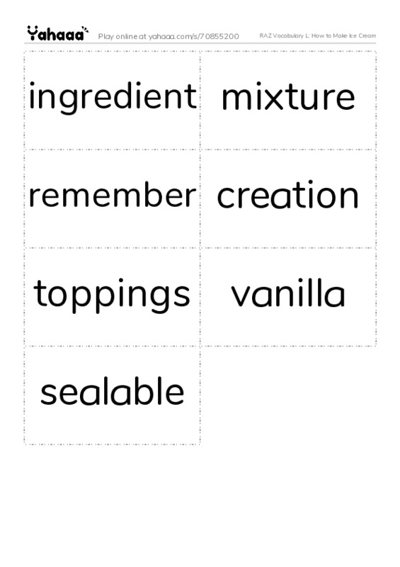 RAZ Vocabulary L: How to Make Ice Cream PDF two columns flashcards