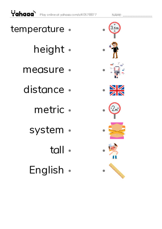 RAZ Vocabulary L: How We Measure PDF link match words worksheet