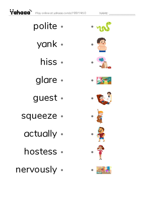 RAZ Vocabulary L: Im the Guest PDF link match words worksheet