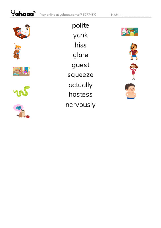 RAZ Vocabulary L: Im the Guest PDF three columns match words