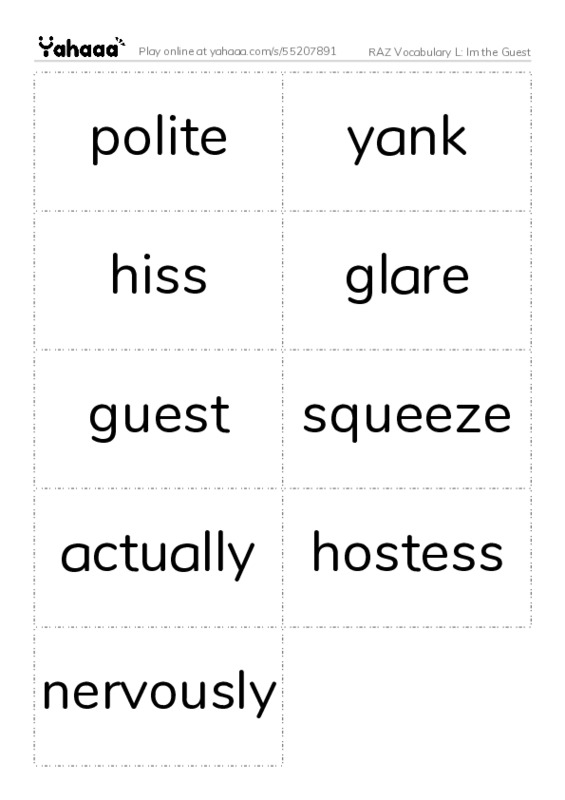RAZ Vocabulary L: Im the Guest PDF two columns flashcards