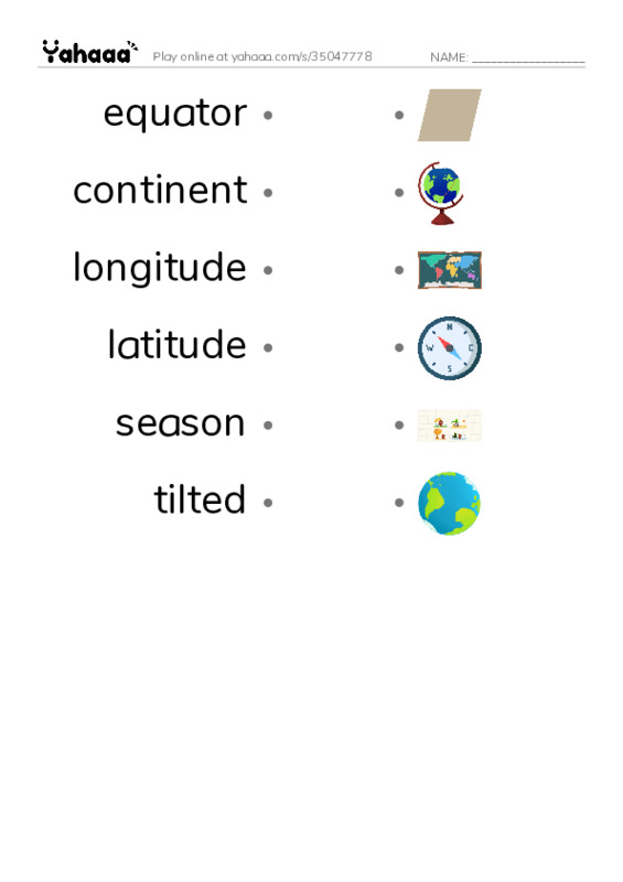 RAZ Vocabulary L: Introducing Planet Earth PDF link match words worksheet