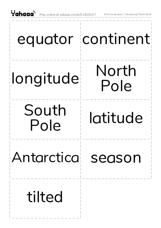 RAZ Vocabulary L: Introducing Planet Earth PDF two columns flashcards