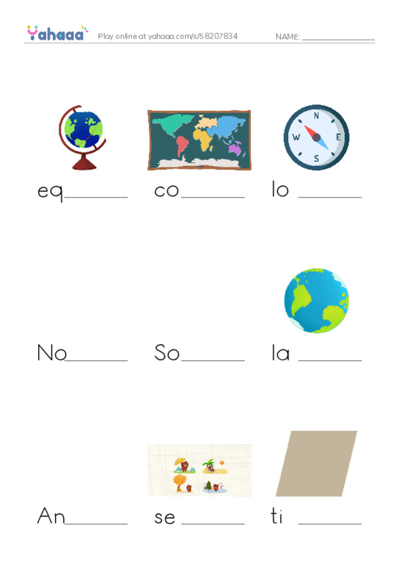 RAZ Vocabulary L: Introducing Planet Earth PDF worksheet to fill in words gaps