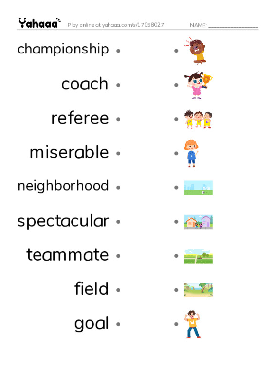 RAZ Vocabulary L: Jessica Loves Soccer PDF link match words worksheet