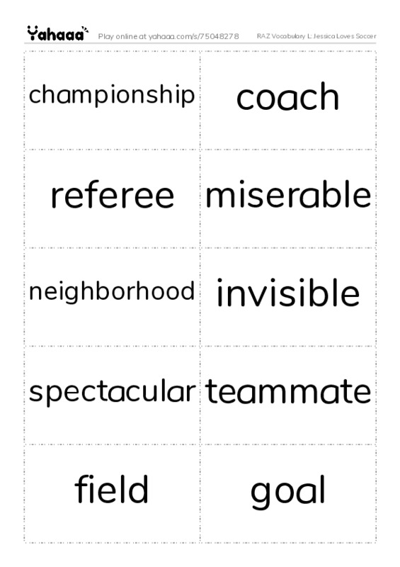 RAZ Vocabulary L: Jessica Loves Soccer PDF two columns flashcards