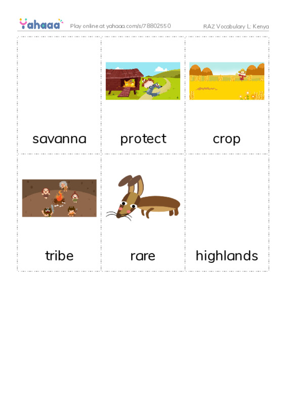 RAZ Vocabulary L: Kenya PDF flaschards with images