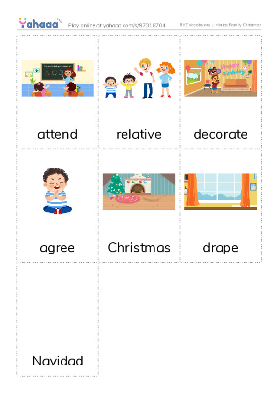 RAZ Vocabulary L: Marias Family Christmas PDF flaschards with images
