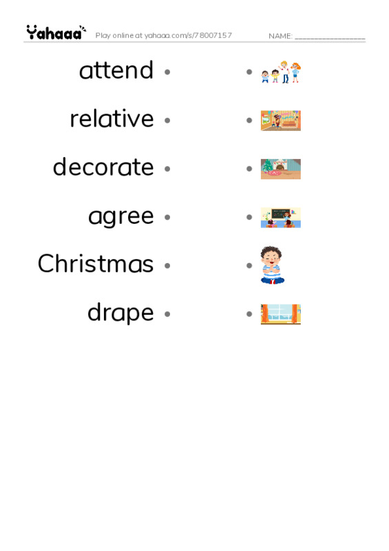RAZ Vocabulary L: Marias Family Christmas PDF link match words worksheet