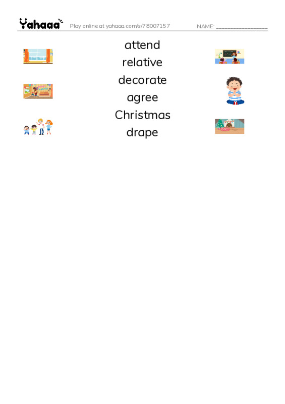 RAZ Vocabulary L: Marias Family Christmas PDF three columns match words