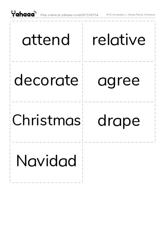 RAZ Vocabulary L: Marias Family Christmas PDF two columns flashcards