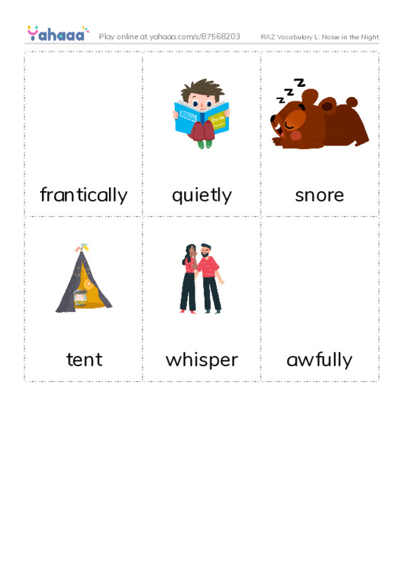 RAZ Vocabulary L: Noise in the Night PDF flaschards with images
