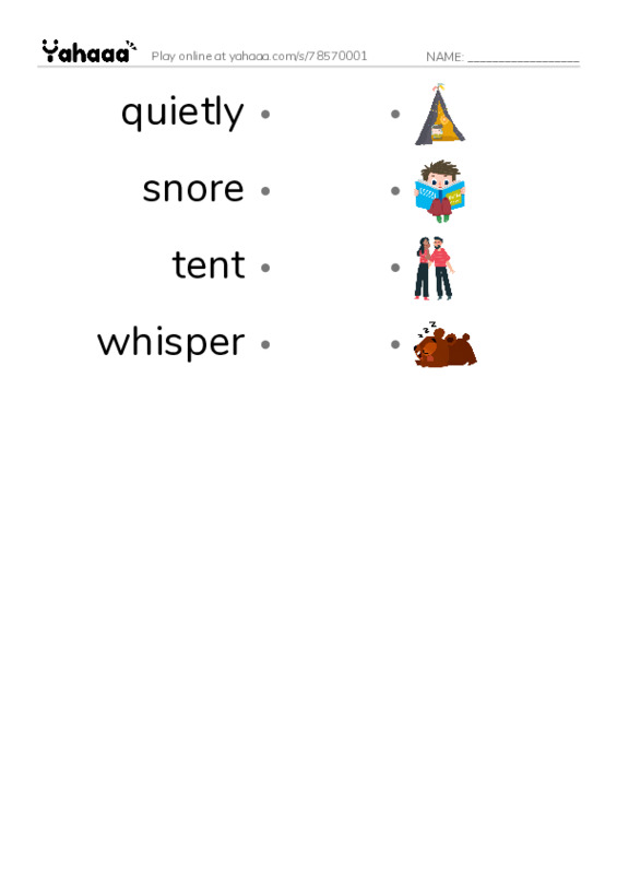 RAZ Vocabulary L: Noise in the Night PDF link match words worksheet