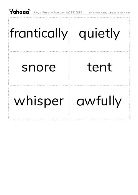 RAZ Vocabulary L: Noise in the Night PDF two columns flashcards