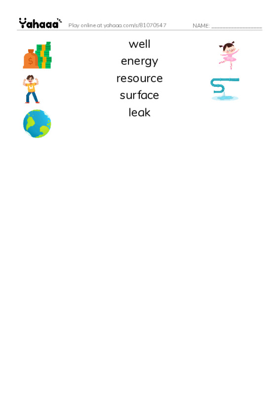 RAZ Vocabulary L: Oil A Messy Resource PDF three columns match words