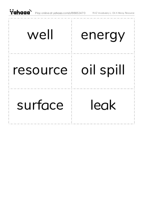 RAZ Vocabulary L: Oil A Messy Resource PDF two columns flashcards
