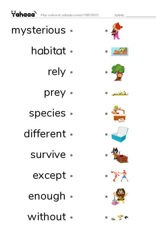 RAZ Vocabulary L: Owls Overhead PDF link match words worksheet
