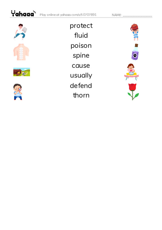 RAZ Vocabulary L: Plant Defenses PDF three columns match words