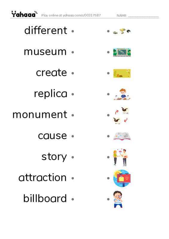 RAZ Vocabulary L: Roadside Oddities PDF link match words worksheet