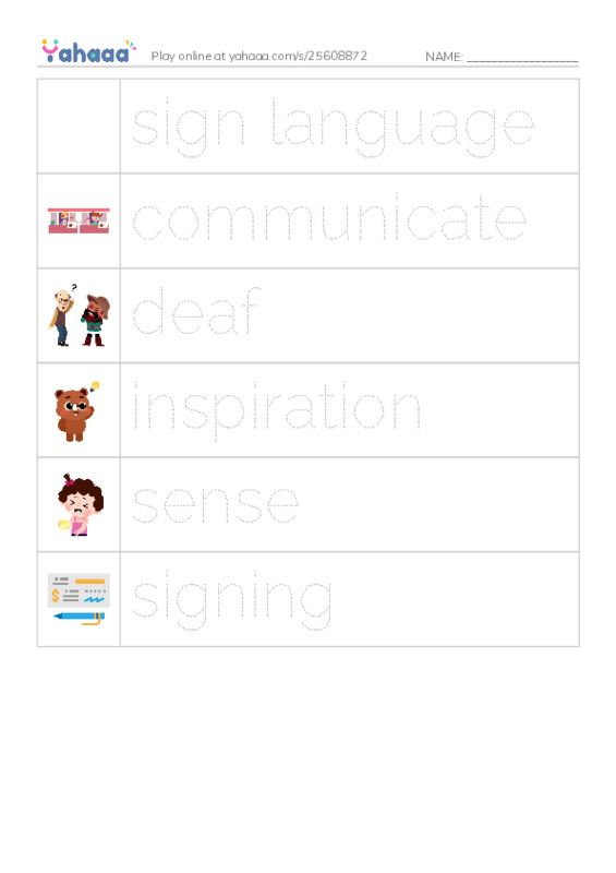 RAZ Vocabulary L: Sign Language and Hand Talk PDF one column image words