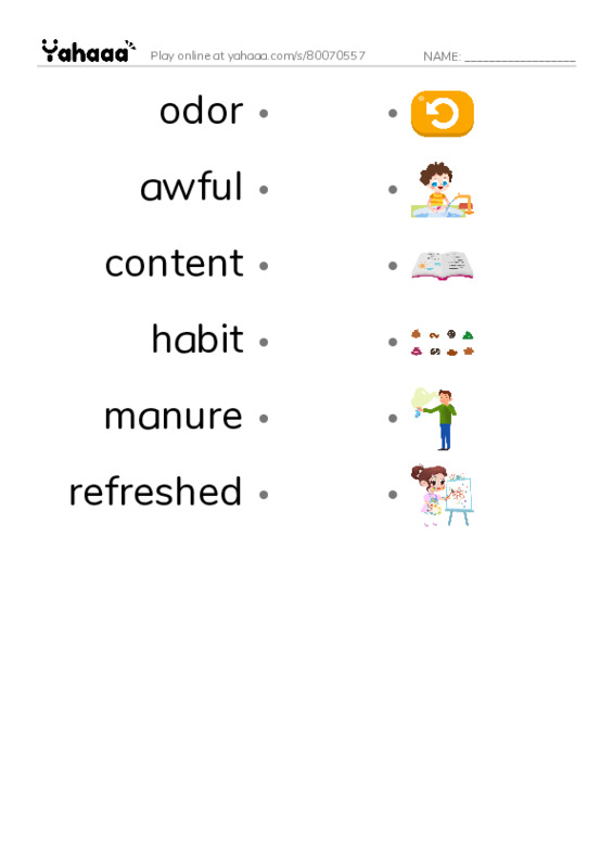 RAZ Vocabulary L: Smelly Clyde PDF link match words worksheet
