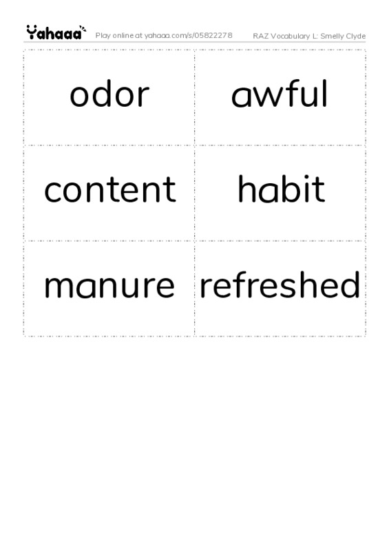 RAZ Vocabulary L: Smelly Clyde PDF two columns flashcards