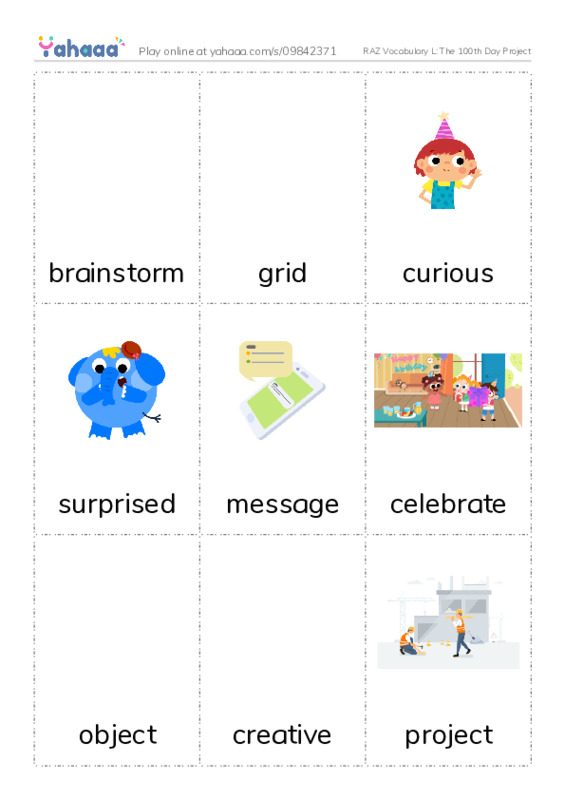 RAZ Vocabulary L: The 100th Day Project PDF flaschards with images