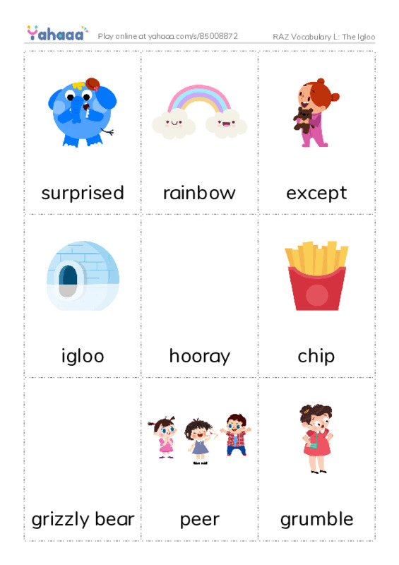 RAZ Vocabulary L: The Igloo PDF flaschards with images