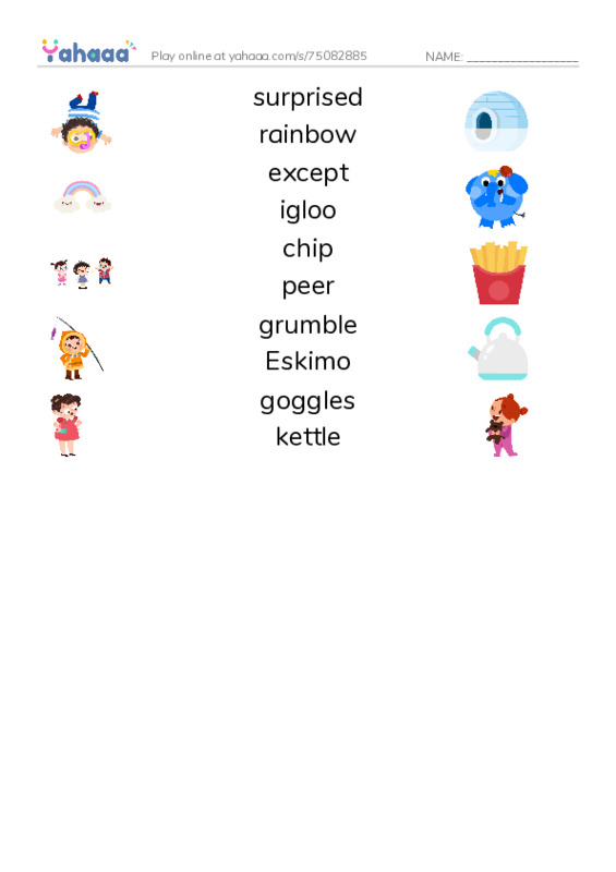 RAZ Vocabulary L: The Igloo PDF three columns match words