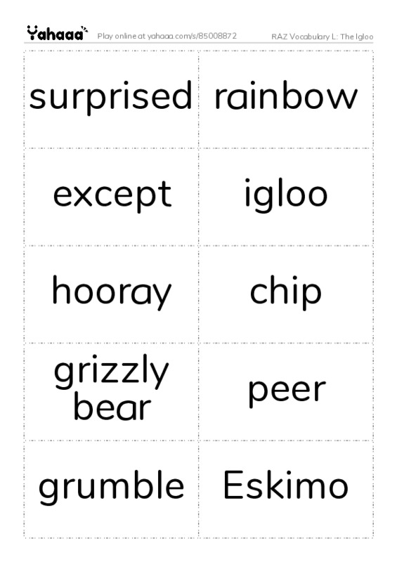 RAZ Vocabulary L: The Igloo PDF two columns flashcards