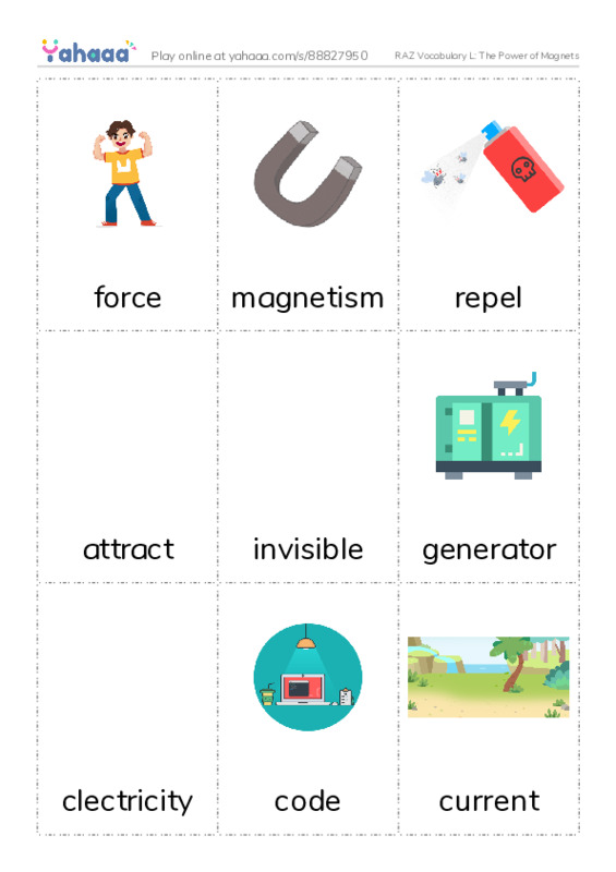 RAZ Vocabulary L: The Power of Magnets PDF flaschards with images