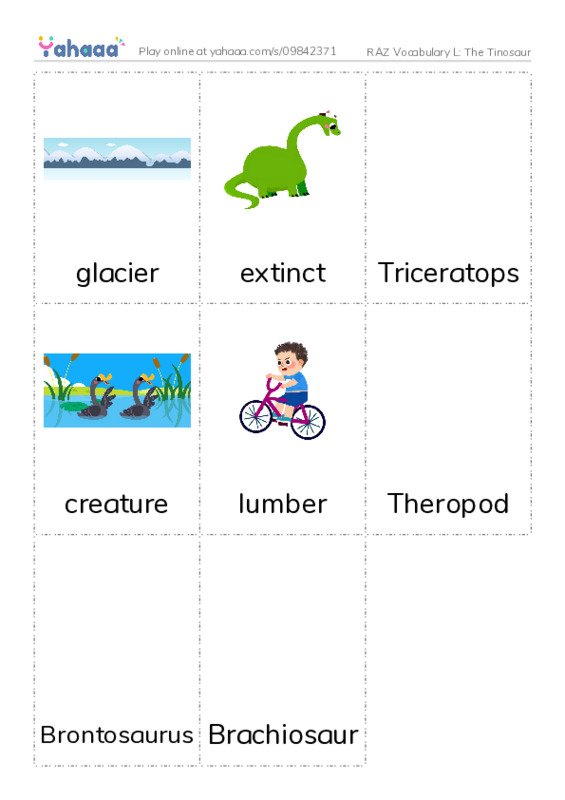 RAZ Vocabulary L: The Tinosaur PDF flaschards with images