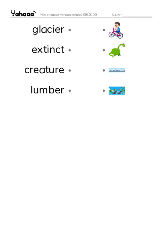 RAZ Vocabulary L: The Tinosaur PDF link match words worksheet