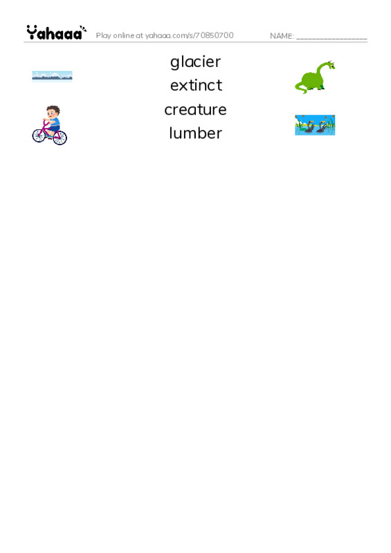 RAZ Vocabulary L: The Tinosaur PDF three columns match words