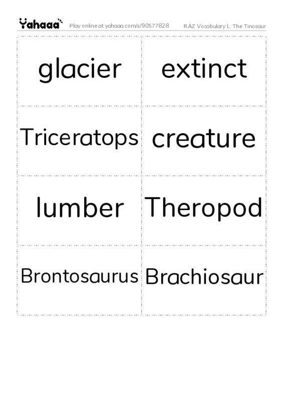 RAZ Vocabulary L: The Tinosaur PDF two columns flashcards